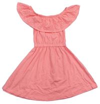 Neónově ružové bavlnené šaty s madeirou Primark