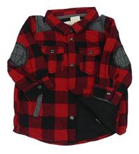 Červeno-čierna kockovaná podšitá košeľová bunda H&M