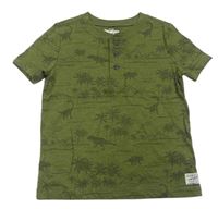 Khaki melírované tričko s palmami a dinosaurami OshKosh