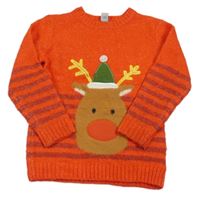 Červený sveter s pruhmi a sobom Tu