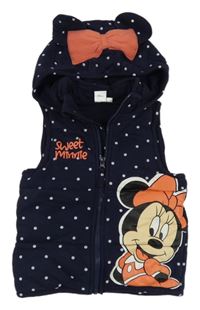 Tmavomodrá bodkovaná á tepláková zateplená vesta s Minnie a kapucňou Disney