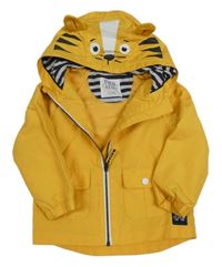 Žlutá šusťáková jarní bunda s kapucí s tygrem F&F