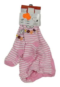 Nové - Růžovo-bílé pruhované punčocháče se Snoopym 