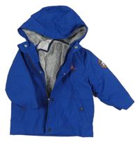 Tmavomodrá šušťáková zimná bunda s potlačou a kapucňou C&A