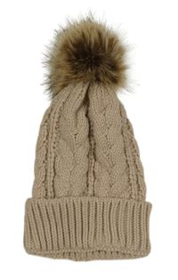 Béžová pletená čepice s bambulí 