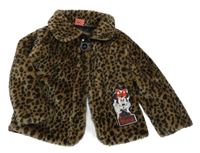 Hnedo-čierny plyšový podšitý kabát s leopardím vzorom a Minnie Disney