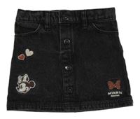 Tmavošedá riflová sukně s výšivkami a Minnie Disney