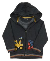 Šedomodrá melírovaná propínací mikina s bagrem a kapucí Nutmeg