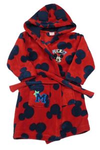 Červeno-tmavomodrý plyšový župan s Mickeym a kapucí Disney