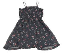 Antracitové šifónové šaty s plameňáky Yigga