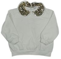 Biela mikina s golierom s flitrami Kiki&Koko