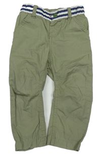 Khaki plátenné nohavice s úpletovým pasom Ergee