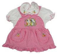 Bielo-ružové šaty s myškami a golierikom