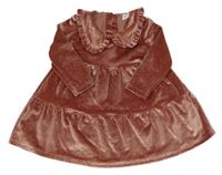 Starorůžové třpytivé sametové šaty s límečkem F&F