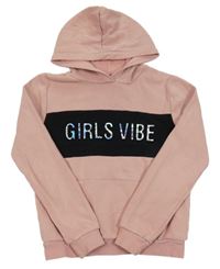 Ružovo-čierna mikina s nápisom a kapucňou C&A