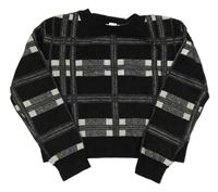 Čierno-strieborný kockovaný trblietavý crop sveter Primark