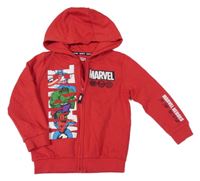 Červená propínací mikina se superhrdiny a kapucí Marvel