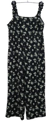 Dámský černý květovaný culottes kalhotový overal George 