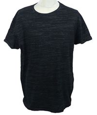 Pánske čierne melírované slim fit tričko Peacocks
