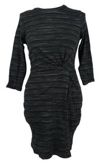 Nové - Dámské černé melírované žebrované šaty s řasením Bershkar 