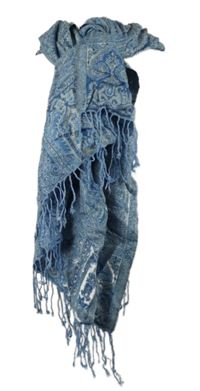 Dámská modrá vzorovaná šála s třásněmi 