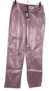 Nové - Dámske ružové metalické koženkové nohavice Primark