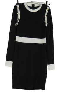 Dámské černo-bílé vzorované pouzdrové šaty s pruhy a gombíky Shein 