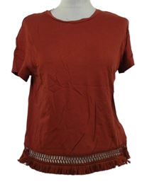 Dámske hrdzavé tričko s čipkou M&S