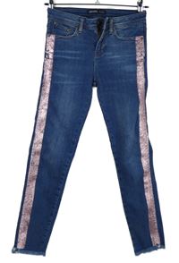 Dámske modré skinny rifle s ružovymi pruhmi Zara