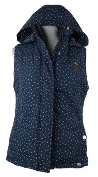 Dámská tmavomodrá vzorovaná šusťáková zateplená vesta s kapucí Gina 