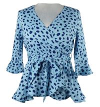 Nové - Dámská světlemodro-modrá vzorovaná peplum halenka s páskem Influence 