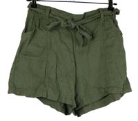 Dámské khaki lněné volné kraťasy s páskem Nutmeg 
