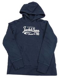 Tmavomodrá mikina s logem a kapucí Jack & Jones
