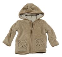 Béžová chlupatá podšitá propínací mikina s liškami a kapucí Liegelind