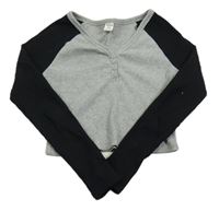 Sivo-čierne rebrované crop tričko Shein