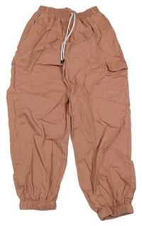 Růžové plátěné cuff kalhoty s kapsami