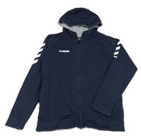 Tmavomodrá prepínaci mikina s logom a kapucňou Hummel