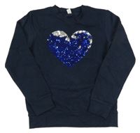 Tmavomodrá mikina se srdíčkem z flitrů Yigga
