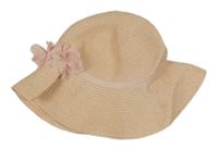 Světlerůžový slaměný klobouk s kytičkami H&M vel. 92-104