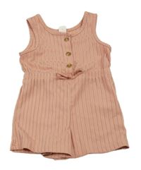 Světlerůžový žebrovaný kraťasový overal shein