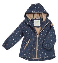 Modrá softshellová bunda s kapucňou a srdiečkami