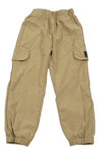 Béžové šušťákové cargo nohavice Shein