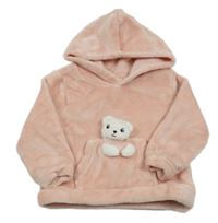 Svetloružová chlpatá mikina s medvedíkom a kapucňou H&M