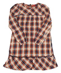 Tmavomodro-bílo-červeno-hnědé kostkovano/kárované vzorované šaty se srdíčky a flitry S. Oliver