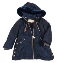 Tmavomodrý šusťákový zimní kabát s kapucí Baker