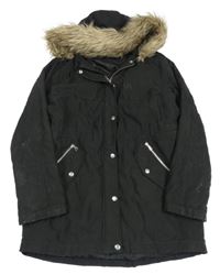 Čierna šušťáková zimná parka s kapucňou New Look