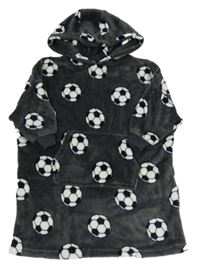 Antracitová chlpatá oversize mikina s futbalovymi loptami a kapucňou Tu