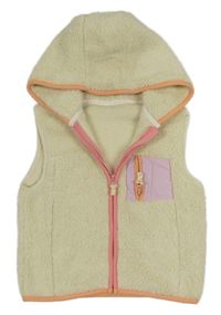 Smotanová huňatá vesta s vreckom a kapucňou Nutmeg