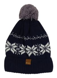 Tmavomodro-bílá čepice s norským vzorem  a bambulí 