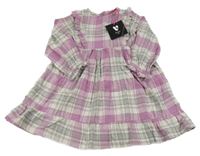 Nové - Šedo-růžové kostkované flanelové šaty s volánky V by Very